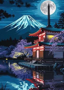 Japanese Temple Night Scene