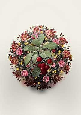 Vintage Cherry and Rose Blossom Wreath