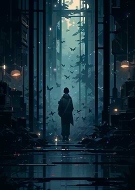 Silhouette in a Futuristic City