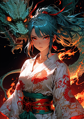 Anime Girl with Dragon