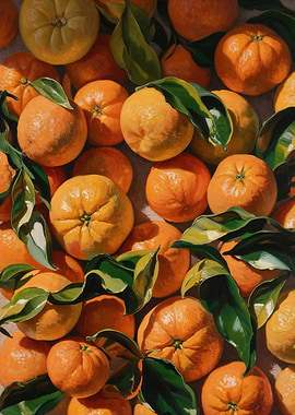 Mandarins and Leaves Still Life
