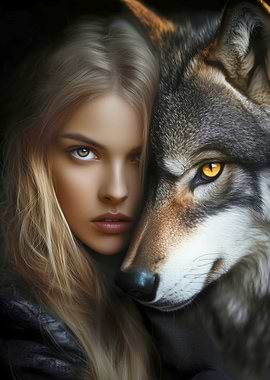 Blonde Woman and her Wolf