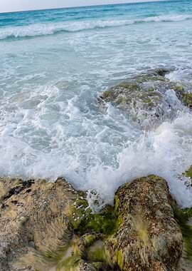 Ocean Waves Crashing on Rocks