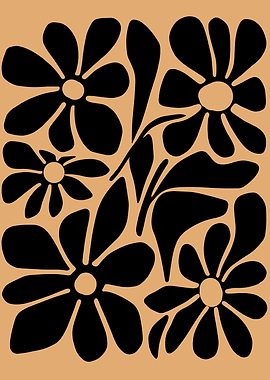 Black Floral Pattern Orange Background