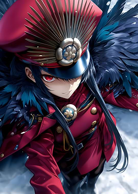 Anime Girl in Red Uniform Gaming