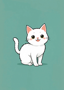 Cute White Cat Illustration