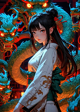 Anime Girl with Dragons