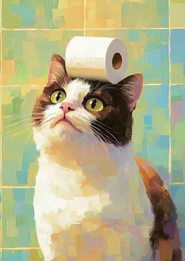 Cat with Toilet Paper