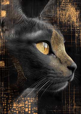 Black Devon Rex Cat with Golden Eye