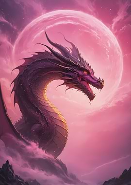 Dragon With Pink Moon