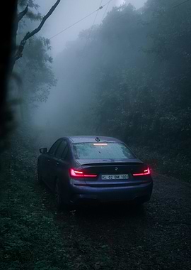 BMW in Foggy Forest
