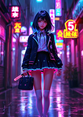 Anime Girl in Neon City