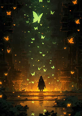 Silhouette in Butterfly Rain