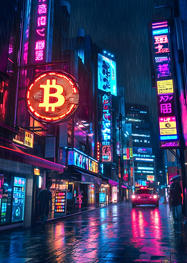 Bitcoin Neon Cityscape