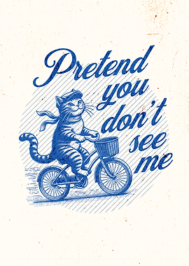 Pretend You Don't See Me Vintage Introvert Cat on Bike