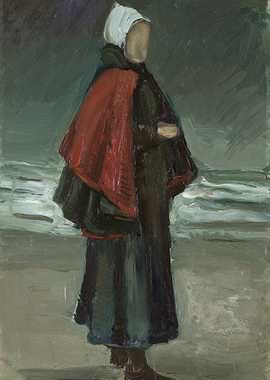 Woman in Red Cape by the Sea