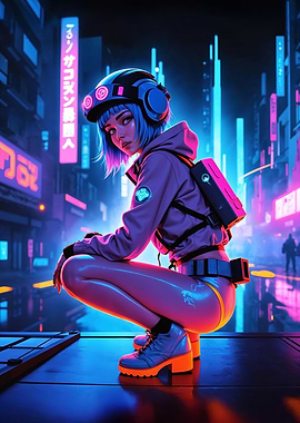 Cyberpunk Girl in Neon City