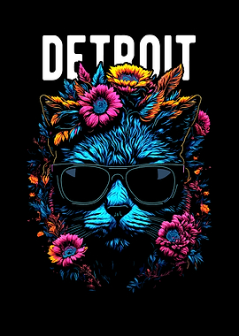 Detroit Cat with Flowers