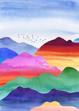 Watercolor Mountain Landscape