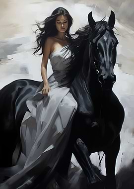 Woman Riding Black Horse