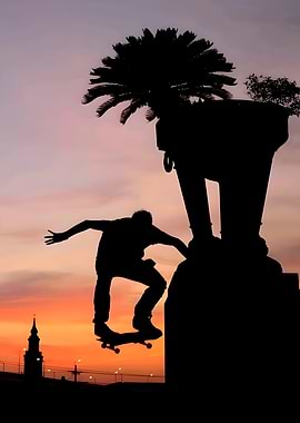 Silhouette Skateboarder Sunset, wallpaper skateboarding