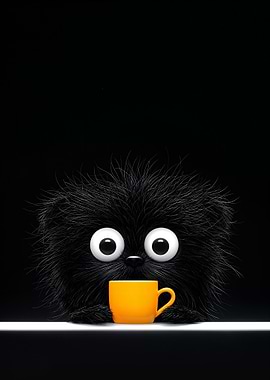 Black Furry Creature with Cup