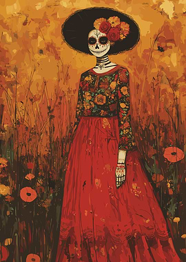 Day of the Dead Woman in Field