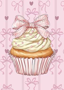 Coquette Cupcake with Pink Bow