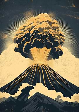 Volcanic Eruption Retro Illustration