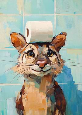 Cat with Toilet Paper Hat