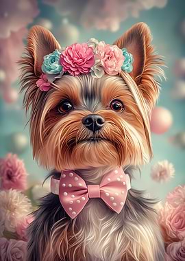 Yorkshire Terrier with Flower Crown