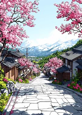 Cherry Blossom Street in Japan