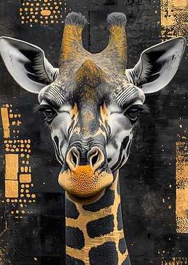 Giraffe Portrait in Gold Animal