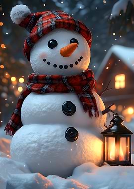 Smiling Snowman in Winter Christmas