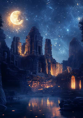 Ruined City Under Night Sky