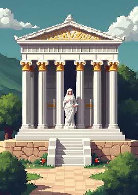 Greek Temple with Statue