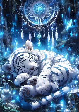 Sleeping White Tiger Dreamcatcher