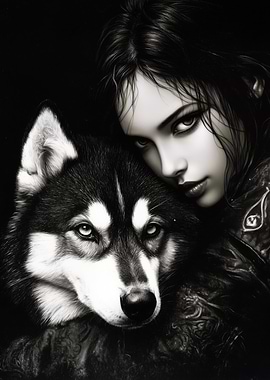 Wolf and Woman Portrait