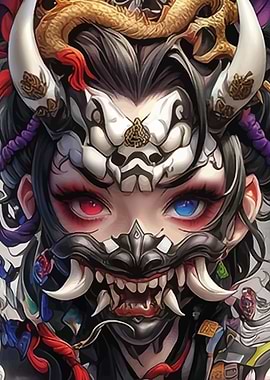 Anime Girl with Oni Mask