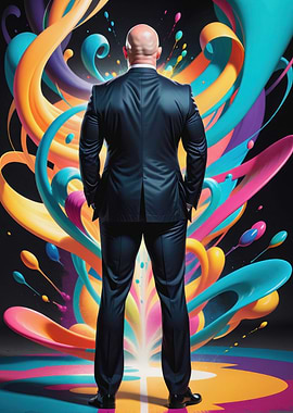 Man in Suit Facing Abstract Art