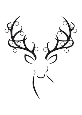 Reindeer Antlers with Ornaments Line Art Minimalistic