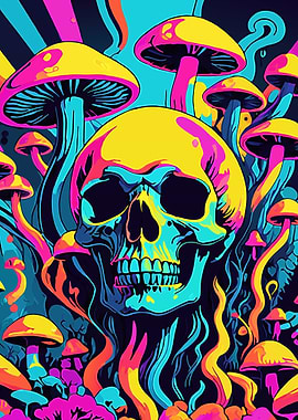 Skull and Mushrooms