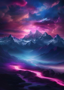 Neon Mountain Landscape