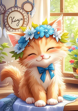 Cute Kitten with Flower Crown