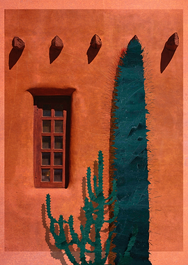 Cactus and Adobe Wall
