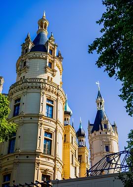 Schwerin Castle Towers Against Blue Sky