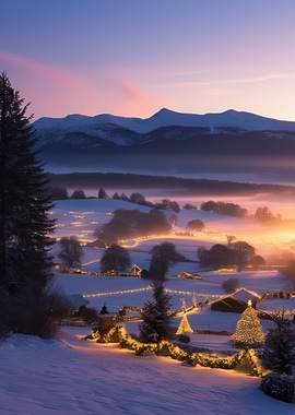 Snowy Village at Dusk