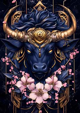 Golden Bull with Flowers
