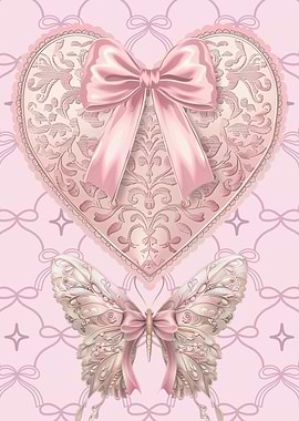 Coquette Pink Heart & Butterfly