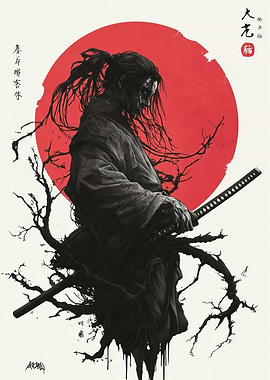 Samurai with Red Sun